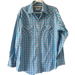 Vintage Ely Cattleman Pearl Snap Long Sleeve Red White and Blue L